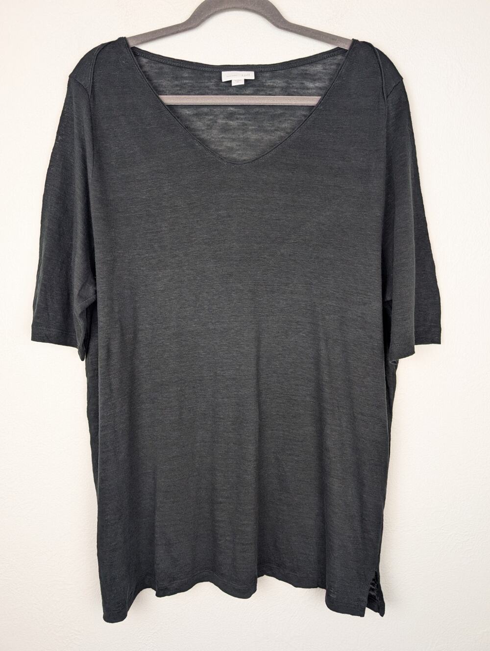 J jill Love Linen Top Seam Relaxed Boho Lagenlook Coastal Beach Black Size XL
